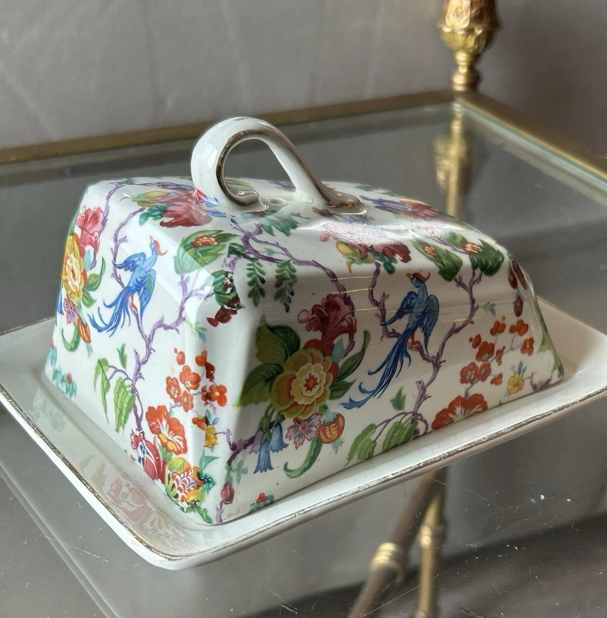 Gibbons Cheese Dish - Porcelain chintz-pattern covered dish
