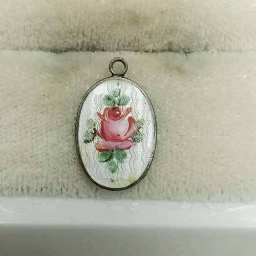 Vintage Pink Enamel Rose Saint Joseph Oval Pendant Charm Medal Silver Tone - Picture 4 of 6