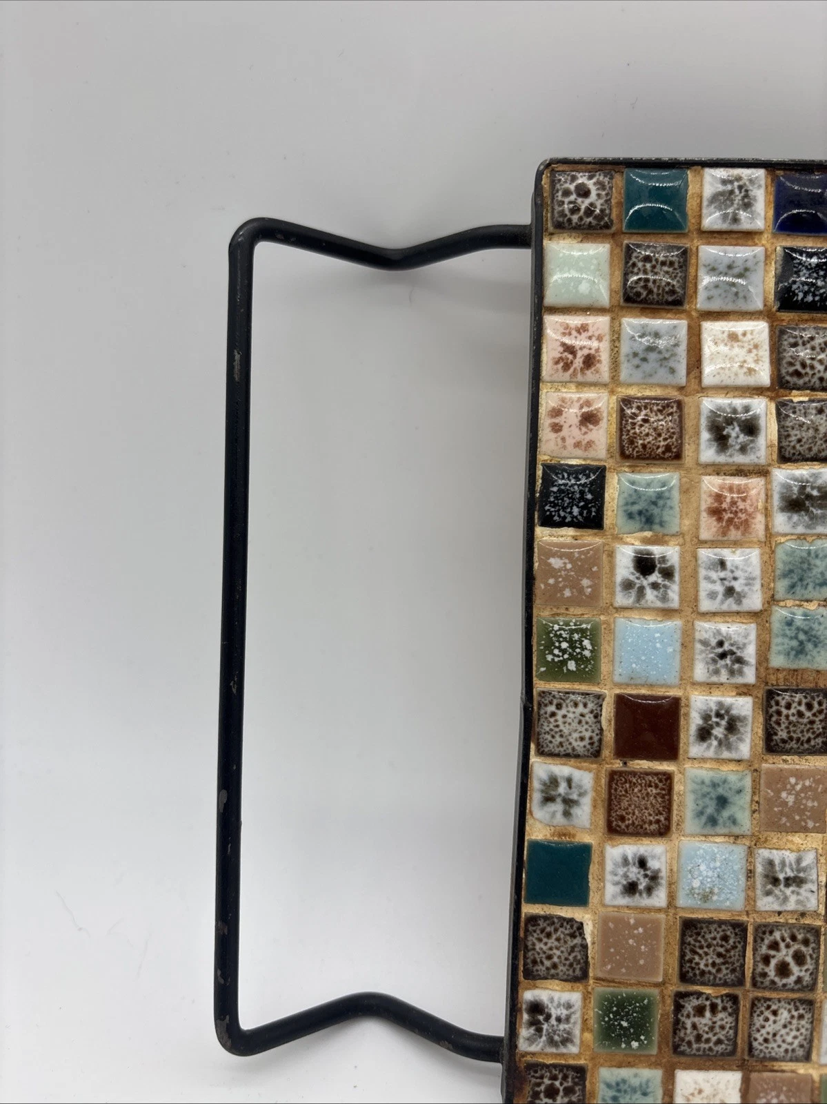 Vintage 1950s Kitschy Mosaic Tile Ceramic Trivet Plate Atomic age Retro Colorful - product detail image 3