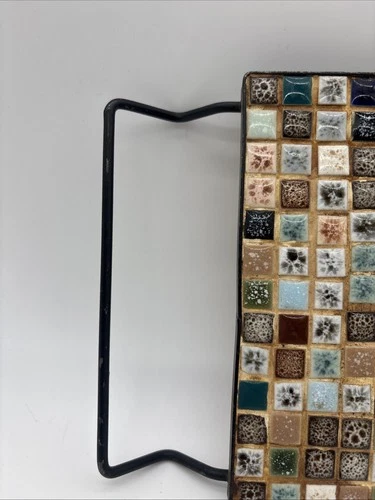 Vintage 1950s Kitschy Mosaic Tile Ceramic Trivet Plate Atomic age Retro Colorful image 3
