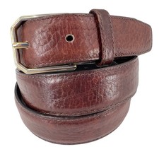 Leegin Mens 32 Leather Belt Brown Octagonal Brass Buckle USA Made Vintage