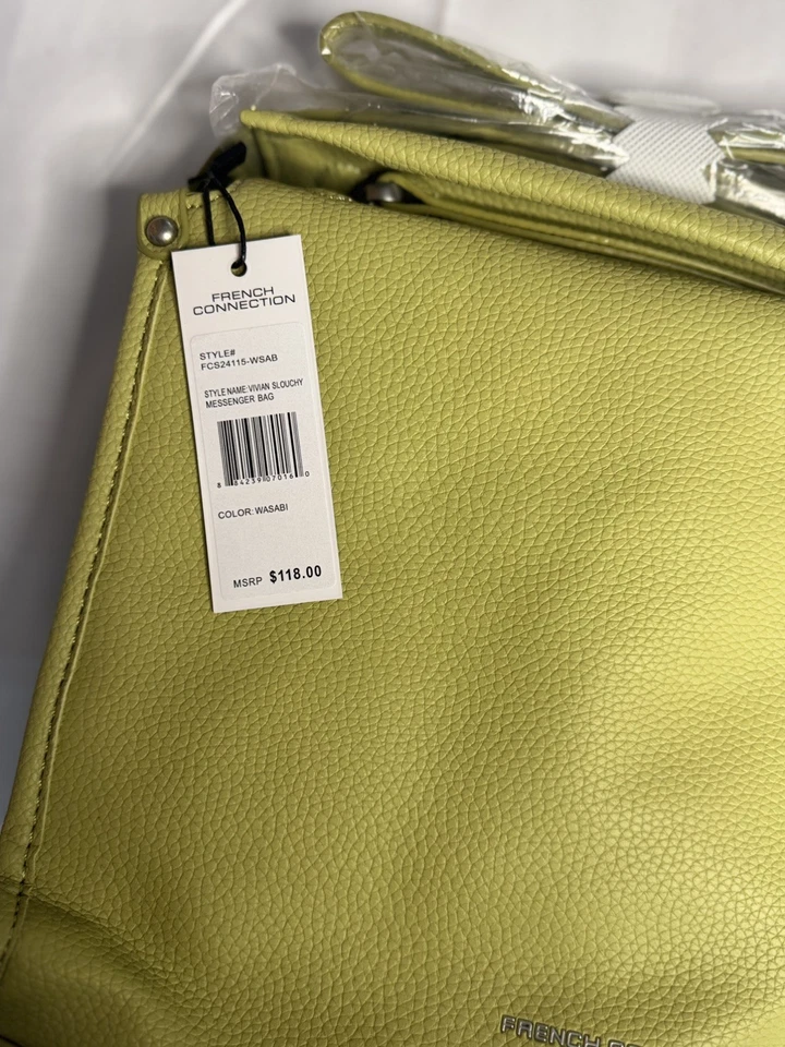 Bolso Mensajero French Connection Vivian Wasabi Nuevo con Etiquetas $118 Cartera de Cuero Vegano Foto 2 de 4