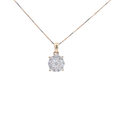 14K Gelb-/Weißgold 0,33ct Diamant Cluster Illusion Set Anhänger Halskette