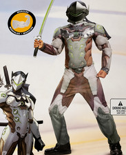 Overwatch Genji Boys XL 14-16 Muscle Costume Jumpsuit Hood Mask Disguise
