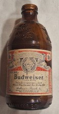 Vintage Anheuser-Busch Budweiser Brown 12 Oz. Glass Beer Bottle With Label Empty