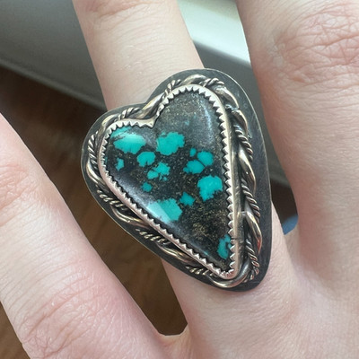Turquoise Heart Sterling Silver Ring ~8 Artisan Handmade Studio Jewelry Art 925