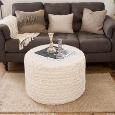Round Pouf Ottoman 20 x 20 x 14 Inches Boho Poof Home Decor Floor Pouffe Otto...