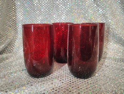 Set of 4 -  Royal Ruby Red Roly Poly Juice Glasses Tumblers 5oz Anchor Hocking