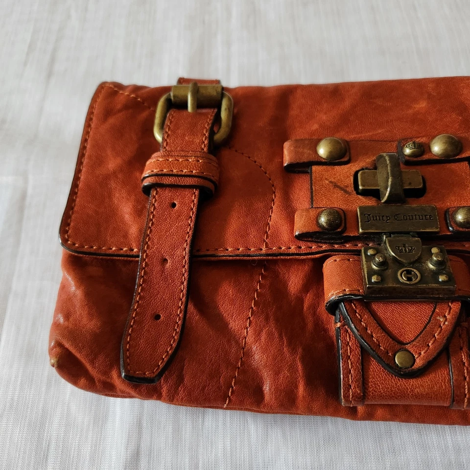 Клатч Juicy Couture винтажный оранжевый натуральная кожа золото фурнитура дизайнерский богемное - Изображение 4 из 4