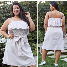 Pleione Plus Size 2X NWT 100 Cotton Ruffle Tie Waist Striped Midi Dress