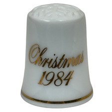 Avon Christmas 1984 Collector Thimble White Porcelain Gold Trim Snowflake Dimple