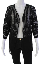 Rachel Zoe Women's 3/4 Sleeves Open Front Sheer Lace Blouse Black One Size