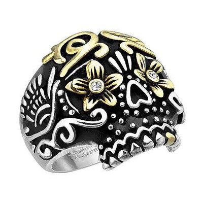 Massiver Biker Rocker Ring Herren Männer Gothig Skull Siegelring Edelstahl Gold