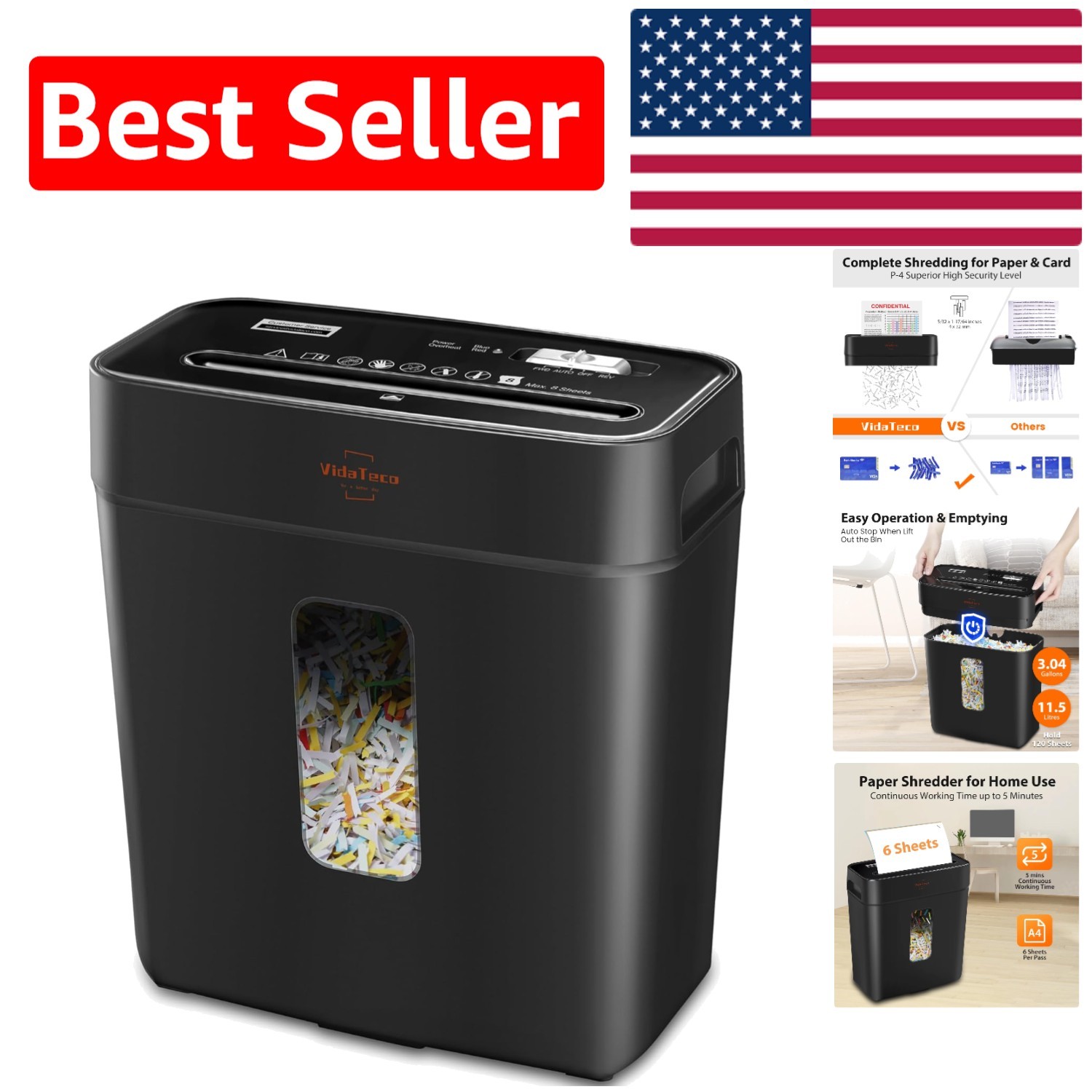Fast 6-Sheet Cross-Cut Shredder with Overheat Protection & Energy Saving