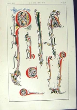 Antique Old Print Ref.787 1860 Art Illuminating Colour Design Shapes Patterns