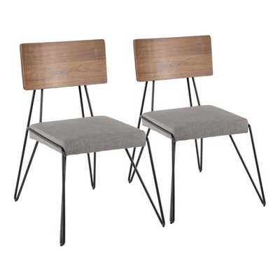 Loft Mid-Century Modern Chair in Black Metal with Grey Fabric and Walnut Wood