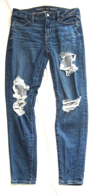 American Eagle Stretch Hi Rise Distress Jegging Denim Jeans Women Sz 4 (WP383)