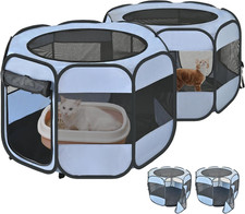 2-In-1 Cat Playpens, Detachable into 2 Separate Playpens with Additional 2 Doors