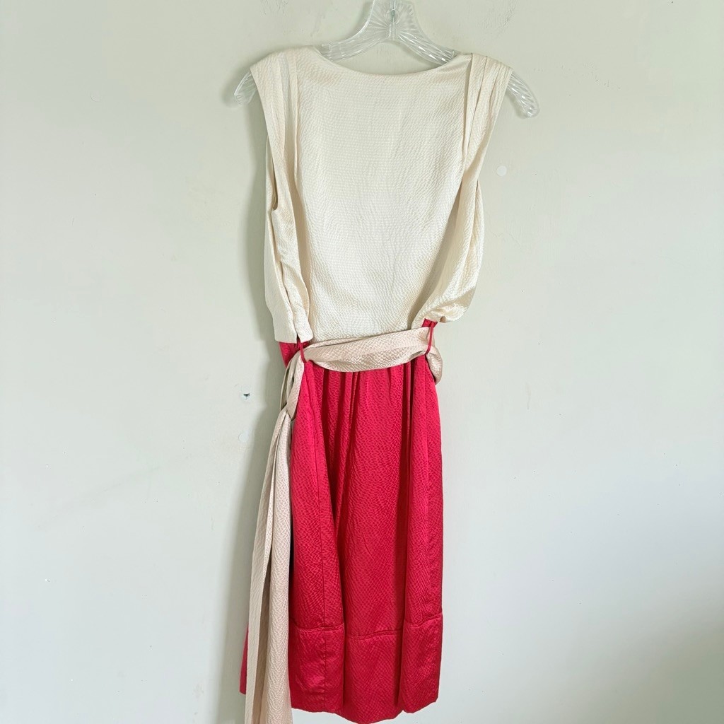 Tory Burch Darya Red & Beige 100% Silk Sleeveless Wrap Dress Size 0 thumbnail 6