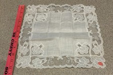 Vantage 1950 Europe Austria Hand Lace Hankie Bridal Wedding, White Handkerchief
