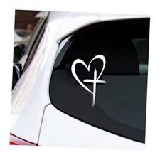 Love Cross Car Sticker, 8.7'' x 6'' Faith Hope Heart Vehicle Bumper Big White