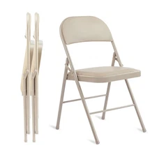 2 Pack Folding Chairs Commercial Event Seat Indoor Outdoor for Parties Kahki