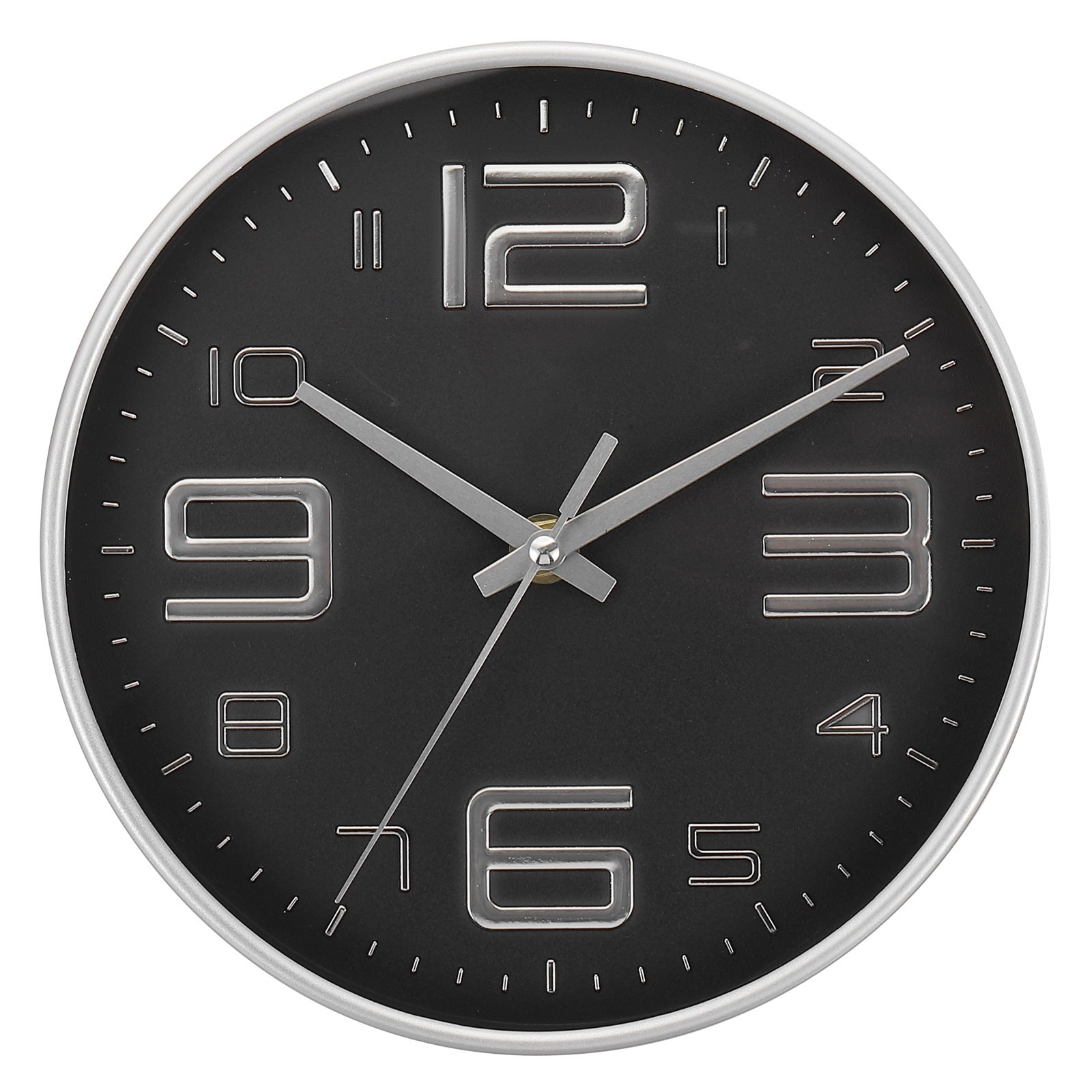 8 Inch Battery Operated Non-Ticking Round Wall Clocks, Silver Tone/Black,Style 2