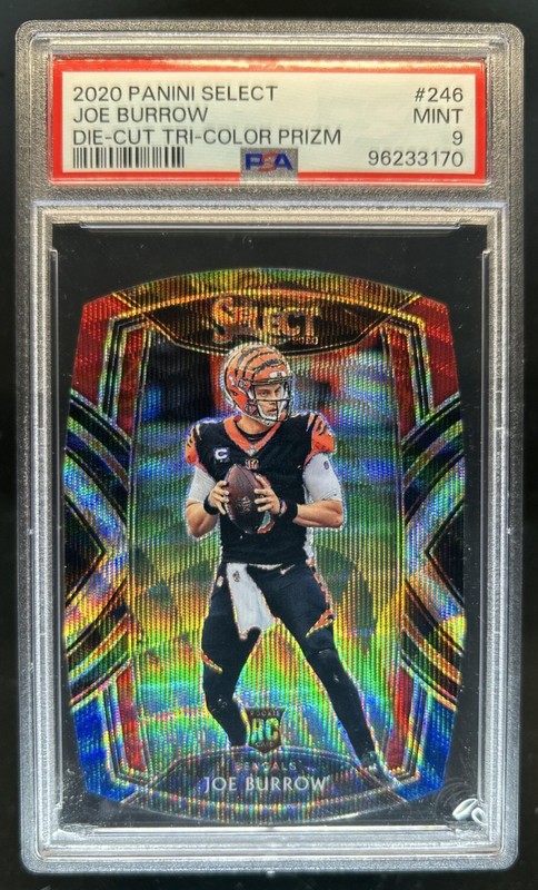 2020 Panini Select Joe Burrow Tri Color Prizm Die Cut Club RC #246 Bengals PSA 9