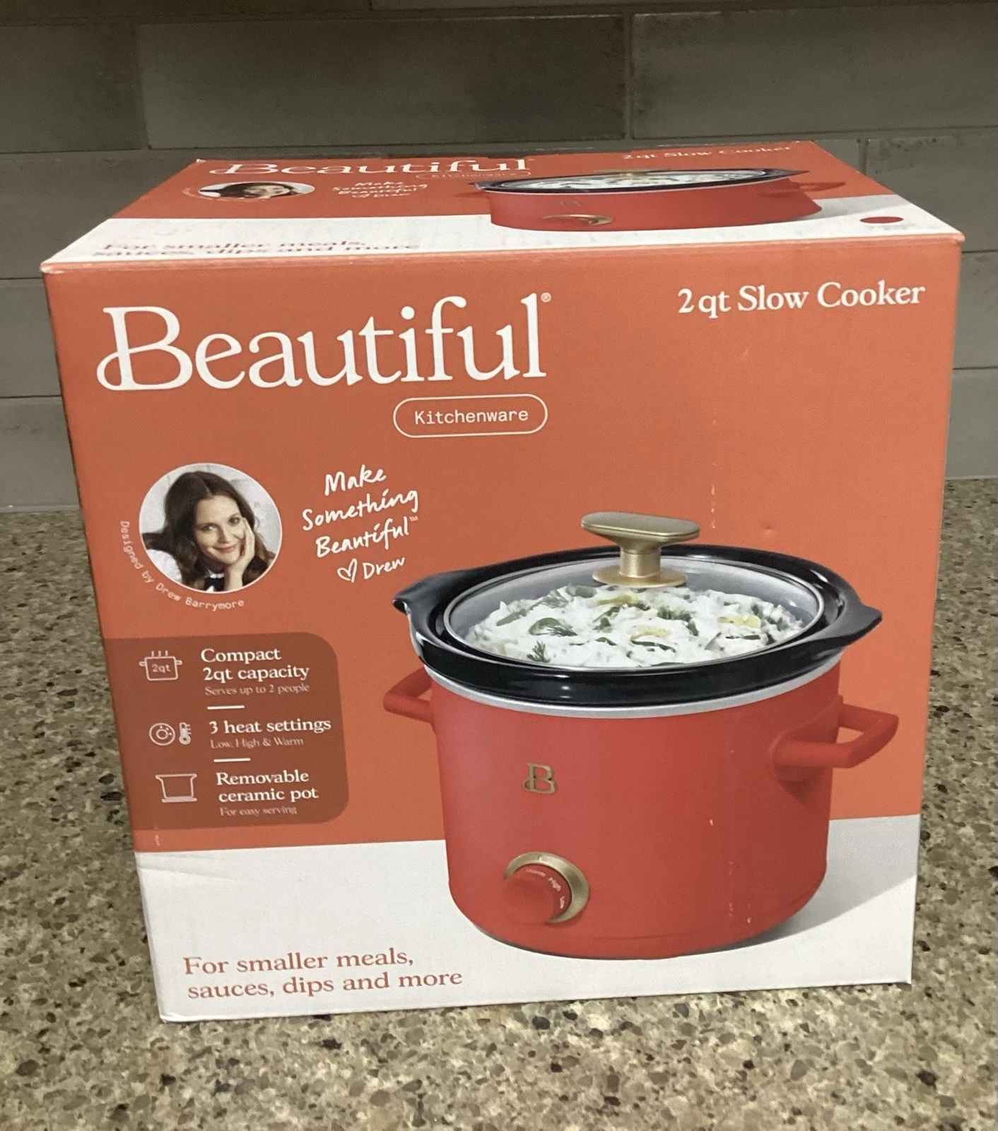 BEAUTIFUL BY DREW BARRYMORE 2 QT Slow Cooker Tomato Red NEW