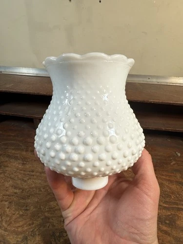 Vintage Tulip Hobnail Lamp Shade, Milk Glass. 1 5/8" Fitter.  Lamp Chimney Glass