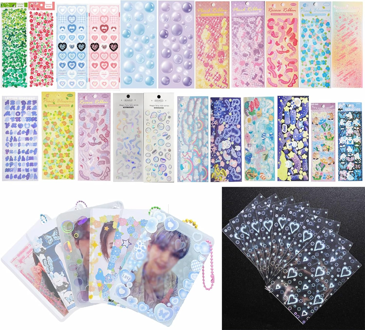 Kpop Photocard Holder Keychain with Holographic Sleeves and Decorative  Stickers | eBay