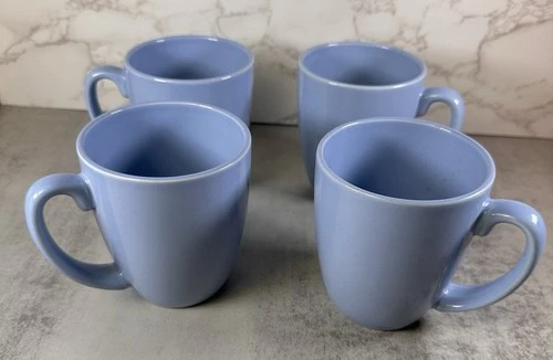 Set of 4 Vintage Corelle Stoneware Periwinkle Light Blue Coffee Mugs Cups