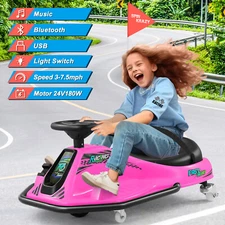 JOYLDIAS Pink 24V Kids Electric Ride On Drifting Car 360° Rotating Boy Girl Gift