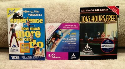 3 Vintage America Online (AOL) CD's Version AOL 8.0, 9.0 Optimized, AOL 8.0 plus