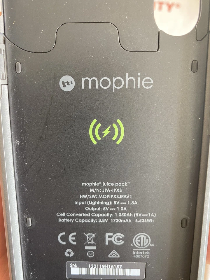 mophie сок упаковка воздуха 1720mAh аккумулятор чехол для iPhone - черный JPA-IPXS - Изображение 3 из 4