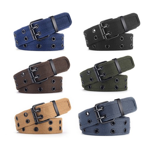 Unisex Cotton Canvas Belt Double Row Needle Buckle Woven Belt Fashion Casual NEW - Picture 6 of 21