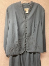 Cold Water Creek Dress Jacket 2 In 1 Women 2X Green Long Button Embroidered