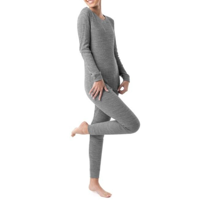 Women's Long Underwear Thermal Waffle Top Leggings Set Grey Sz XS