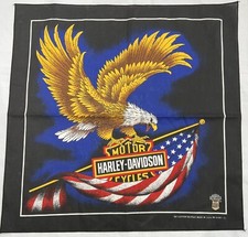  VTG 90s Harley Davidson Motorcycle Bandana Eagle Flag Made in USA RN 15187 NEW
