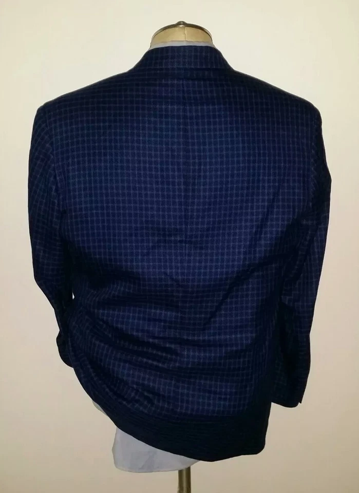 Chaqueta Blazer Abrigo Deportivo 40R H. FREEMAN Azul sobre Negro a Cuadros Lúpulo Tweed Lana Foto 4 de 4