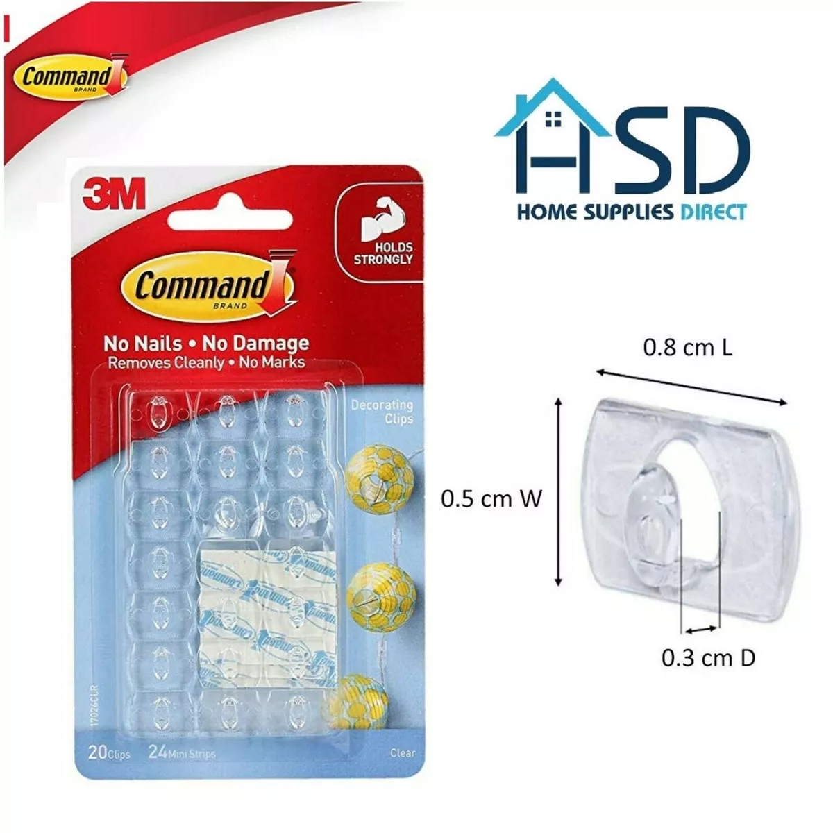 3M Command Hooks Clips Self Adhesive Strips Damage Free Decorating Hangers Clear