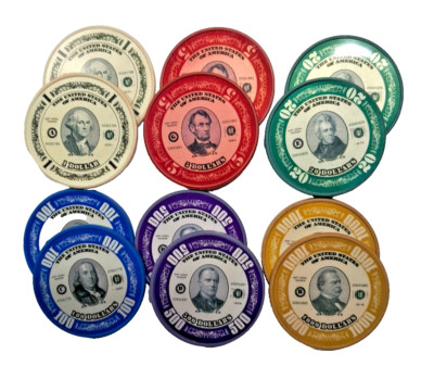 The Greenbacks American Currency Themed Poker Chips Set of 12 Free Ship