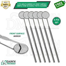 6 Pcs Dental Mouth Mirror #5 Front Surface Simple Stem W/Handle Teeth Cleaning