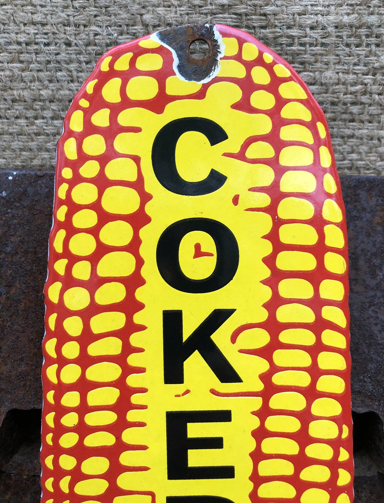 VINTAGE COKER’S HYBRID CORN SEED 12” PORCELAIN SIGN GAS OIL GASOLINE