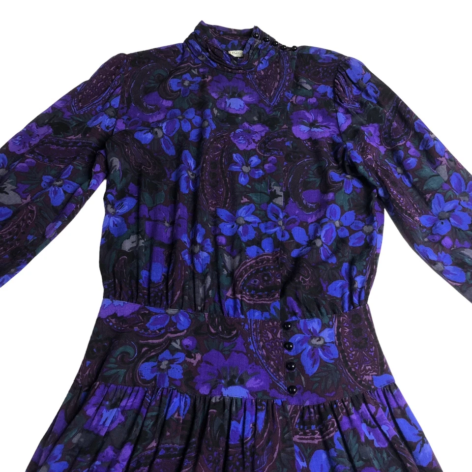 Vestido Vintage Patty ONeil Para Mujer 8 Floral Oscuro Cachemira Maxi Cuello Alto Capricho Foto 3 de 4