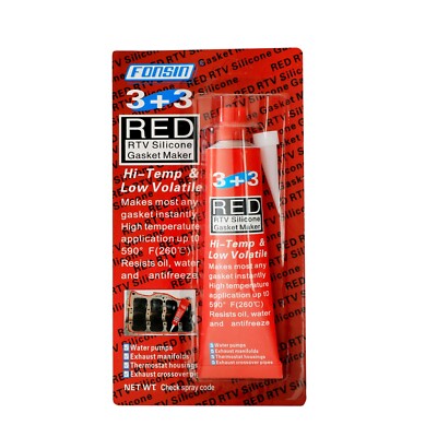 3+3 RED RTV Silicone Gasket Maker - Hi Temp - Low Velotile - 100g