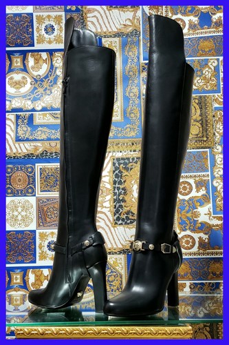 VERSACE Sopra Al Ginocchio Neri In Pelle Equitazione Stile Stivali Con  Tacchi Alti 35 - 5 | eBay