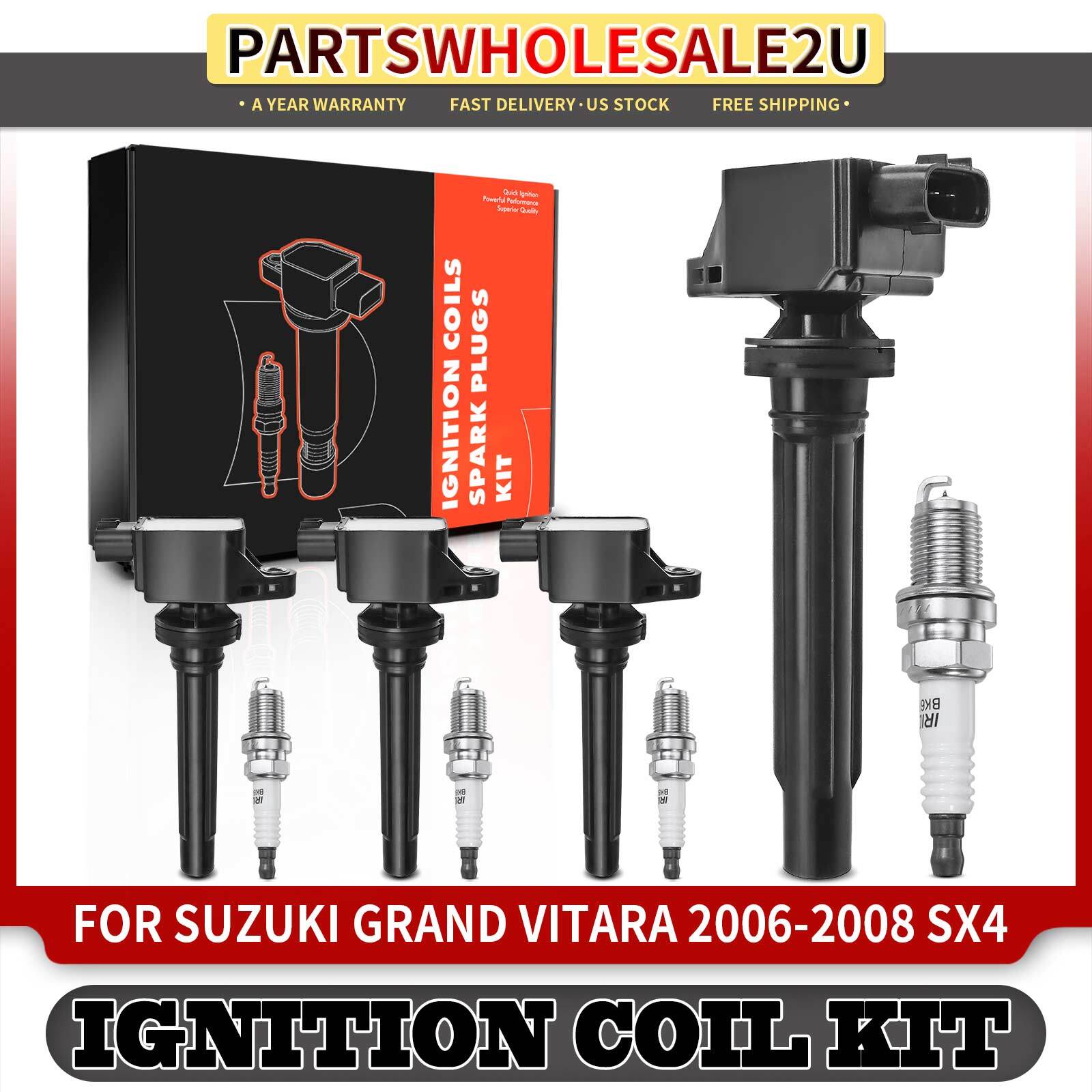New 4Pcs Ignition Coil  IRIDIUM Spark Plug Kits for Suzuki SX4 2007 2008 2009