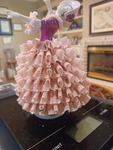 Vtg German Dresden Porcelain Lace Figurine Lady Dancing Ballerinam 7.5"