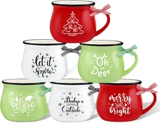 Christmas Coffee Mug Set of 6, 12 Oz Hot Cocoa Ceramic Coffee Mug, Stackable Chr